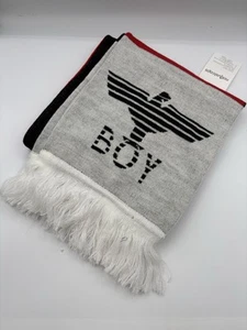 Junge London Colorblock Schal Fransenborte Neu mit Etikett weiß marineblau wendbar großes Logo - Bild 1 von 6