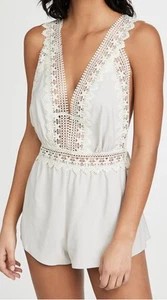 Flora Nikrooz Blythe Embroidered Lace Matte Charmeuse Ivory Lace Romper Bridal S - Picture 1 of 5
