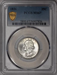 1936 Washington Quarter 25c PCGS MS67 - White & Lustrous! - Picture 1 of 5