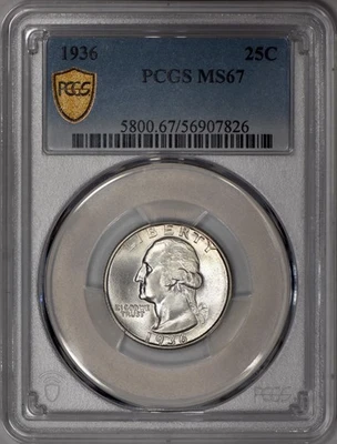1936 Washington Quarter 25c PCGS MS67 - White & Lustrous! - Image 1 of 4