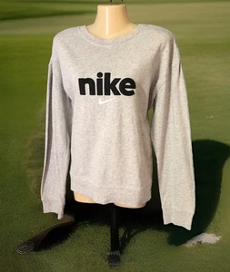 Nike Pullover Sweatshirt Damen Gr. Large grau mit schwarzem Logo leicht - Bild 1 von 9