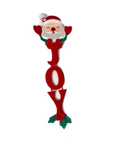 Vintage Weihnachten Santa Joy hängendes Wandschild fertig Filz Bommel Stechpalme Retro 28"L - Bild 1 von 10