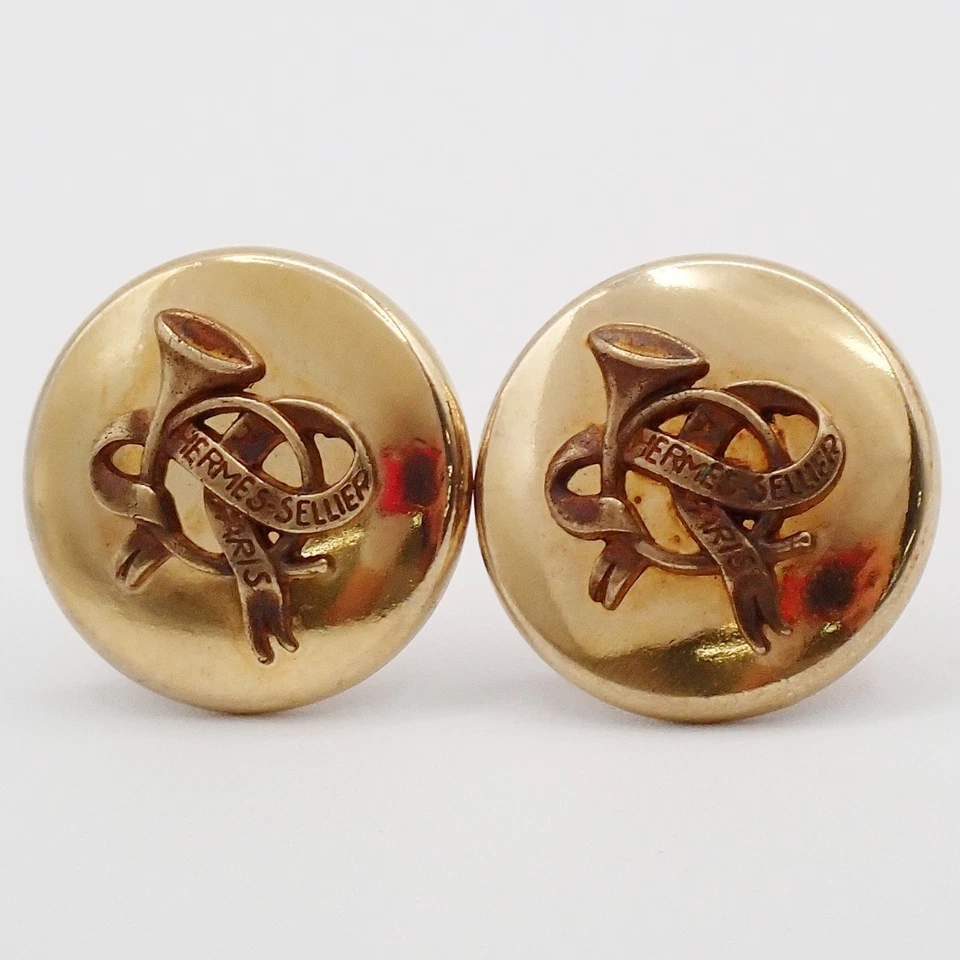 Pendientes HERMES Logo Cuerno Vendedor Trompeta y Cinta Motivo Clip-On Oro 01YH840 Foto 1 de 4