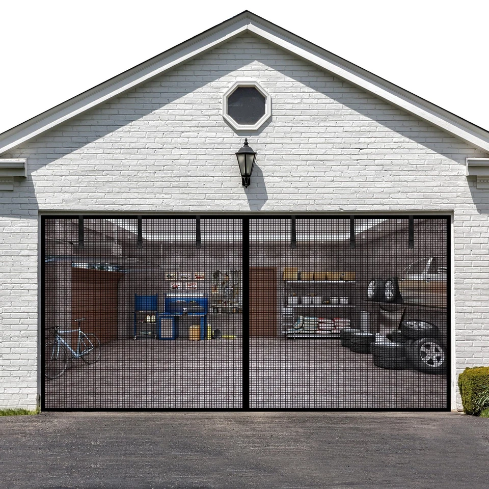 Magnetic Garage Door Screen for Double Garage Doors 16x7ft Reinforced Fiberglass