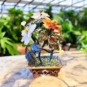 Antique Semi-precious stone bonsai tree in cloisonné planter - Picture 1 of 7