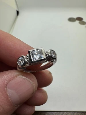 Judith Ripka Sterling Silver Triple Stone CZ Pearl Ring-size 7. Q-72 - Image 1 of 4