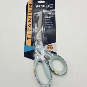 Westcott Sewing Crafting Scissors 8" Fashion Titanium Bent Floral Multicolor - Picture 1 of 3