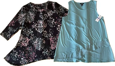 Lote de 2 túnicas Alfani XL: túnica aguamarina nueva con etiquetas $54,50 + blusa floral manga 3/4 Foto 1 de 4