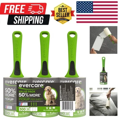 Универсальные ролики для катышков для шерсти домашних животных - упаковка 3 шт., 100 листов каждый для максимальной очистки - Изображение 1 из 4