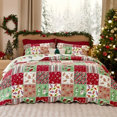 Рождественское лоскутное одеяло Bedsure королевского размера - красные стеганые одеяла для кровати королевского размера, многоцветные... - Изображение 1 из 4