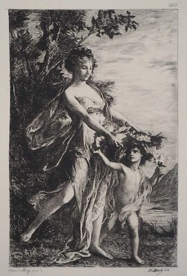 Henri Léopold LEVY: Mutter Und Kind, SIGNIERTER DRUCK, Durand Ruel, 1873 - Bild 1 von 4