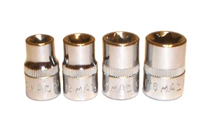 Mac Tools USA 4 Pezzi 3/8" Unità Cromata Femmina TORX Presa Set E10 E12 E14 E16 - Foto 1 di 8
