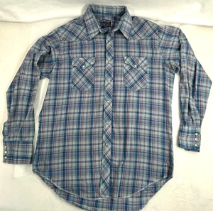 Camisa a cuadros azul Wrangler con aguja única sastrería colas largas ajuste reg 17,5x35 - Imagen 1 de 9