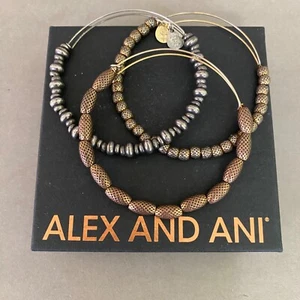 Set of 3 Alex and Ani Slider Wire Bangle Bracelets ~ Copper, Pewter, Brass Tones - Picture 1 of 11