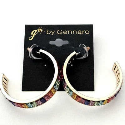 Brincos de argola novos com etiquetas Gennaro designer arco-íris multicolorido strass grande tom dourado - Imagem 1 de 4