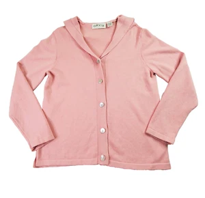 Vintage Orvis Cardigan Women Medium Pink Knit Sweater Sailor Flap Collar Minimal - Picture 1 of 18