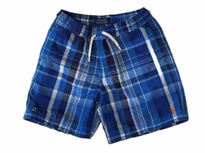Polo Ralph Lauren Boys Shorts Swim Trunks Blue Plaid Size 5 Perfect - Picture 1 of 3