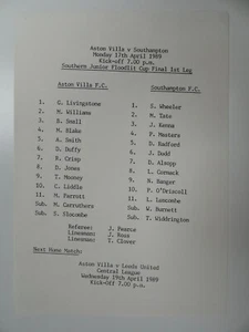 ASTON VILLA v SOUTHAMPTON | SJFC CUP FINAL | 1988/1989 | 17 APR 1989 | FREEPOST - Picture 1 of 2