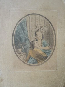 GRAVURE MEDAILLON COULEUR XVIII° SCENE GALANTE CURIOSA MODE MARIE ANTOINETTE a - Foto 1 di 8