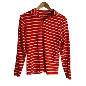 L.L.Bean Striped Pull-over 1/4 Zip Burnt Orange with White Stripes Size Medium - Picture 1 of 5