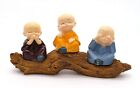 3 Buddha Monks Idols Sitting Tree Branch Decorative Showpiece