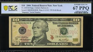 2006 $10 FRN IB82828282B REPEATER P.C.G.S #67PPQ - Picture 1 of 3