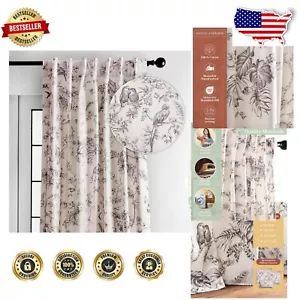 Light Filtering 84" Rod Pocket Cotton Curtains - Jouy Paradise Grey Elegance - Picture 1 of 12