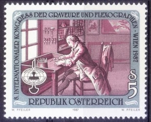 Engraver, medieval engraving, Art, Austria 1987 MNH   - Picture 1 of 1