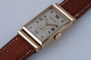 NEW OLD STOCK 1940S LONGINES ART DECO TANK 14K GOLD WATCH - Picture 1 of 8