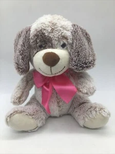 Dan Dee Collector’s Choice 10” 2 Tone Brown Super Soft Dog Wearing A Pink Bow - Picture 1 of 13