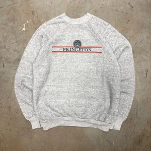 VTG 80s Princeton Raglan Spellout Sweatshirt Collegiate Heather Gray Ivy League - Picture 1 of 3