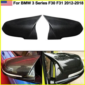 2PC Carbon Fiber Style Side Mirror Cover Caps for BMW 3 Series F30 F31 320i 328i - Picture 1 of 16