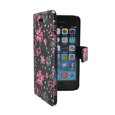 CASE FOR APPLE IPHONE 6 VARIOUS COLOURS FLOWER SWIRL GLITTER DESIGN WALLET COVER - Image 1 of 4