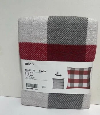 Ikea Frodis Cushion Cover 20x20" White Red Grey Checked 13%  Wool - Image 1 of 2