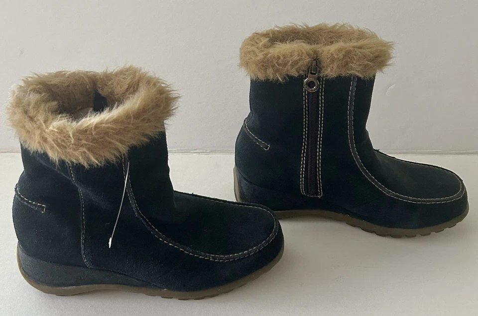 Sporto Womens Navy Blue Suede Fur Lined Insulated Zip Up Ankle Boots - Image 1 of 4