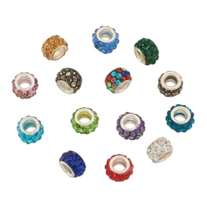 100pcs Rondelle Polymer Clay Rhinestone European Beads Large Hole Beads 10~12mm - Picture 1 of 9
