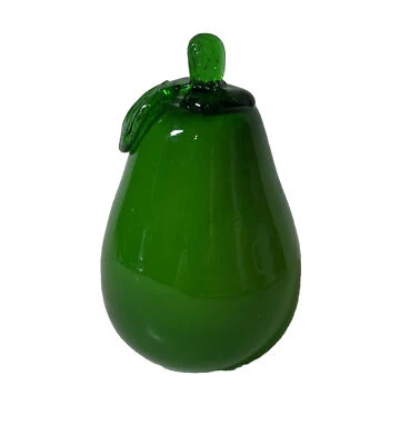 "Pisapapeles Art Glass vegetal pera verde fruta con tallo de hoja soplado a mano 4,5""" Foto 1 de 4