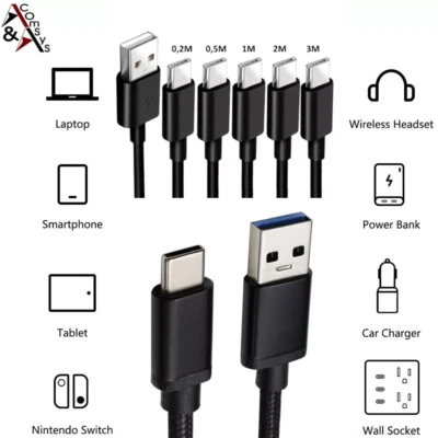 Ladekabel Datenkabel Kabel USB Typ C USB 2.0 USB 3.0 0.2M 20cm 50cm 1M 2M 3M - Bild 1 von 4