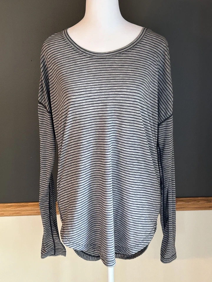 Lucy Gray Black Striped Long Sleeve Boat Neck Oversized Top Women’s Size Small - Image 1 of 4