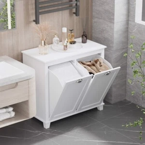 Tilt-Out Laundry Sorter Cabinet, Bathroom Storage Organizer white-AS - Picture 1 of 10