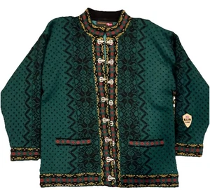 WINDFJORD Green Pure Wool Long Cardigan Sweater Jacket Norway Vintage  S - Picture 1 of 8