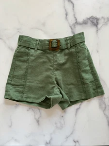 Janie & Jack size 6 preppy evergreen cotton shorts with tortoise belt lace pleat - Picture 1 of 5