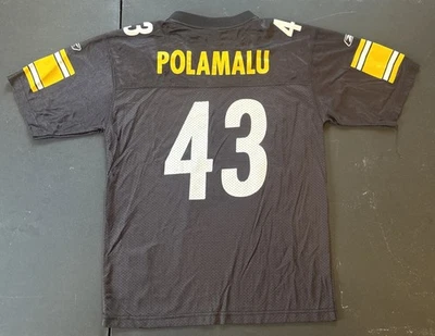 Camiseta de fútbol Troy Polamalu Pittsburgh Steelers Reebok #43 negra juvenil grande Foto 1 de 2