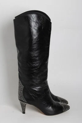 Isabel Marant Mujer Negro Tacón Botas Cuero con Tachuelas Punta Botines Eur 37 - Imagen 1 de 4