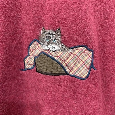 Suéter pulôver de lã vintage Northern Reflections 1/4 zíper M bordado gato - Imagem 1 de 4