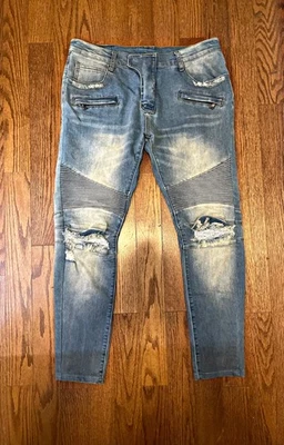 Jeans masculino BALMAIN Paris motociclista desgastado - Tamanho 34 - Imagem 1 de 4