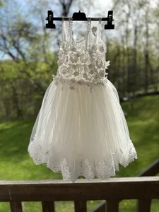 Dress White Sleeveless Lace Communion, Wedding Flower Girl Baptism Size 4 - Picture 1 of 14