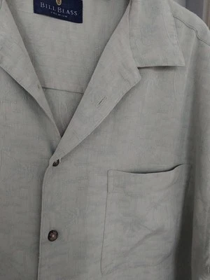 Camisa BILL BLASS Para Hombre Grande Manga Corta con Bolsillo Tropical Palmera Gris Verde Foto 1 de 4