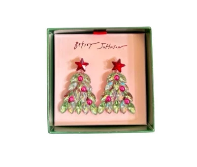 Pendientes colgantes Betsey Johnson Holiday Whimsy árbol de Navidad iridiscente, nuevos con etiquetas  Foto 1 de 4