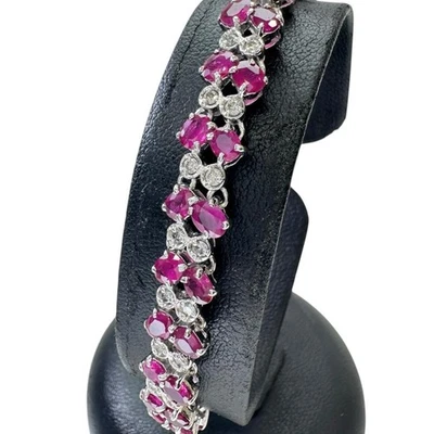 Ruby 8.75ct diamond 1.00ct bracelet K18WG white gold 19.3g 6.9" Women - Image 1 of 4